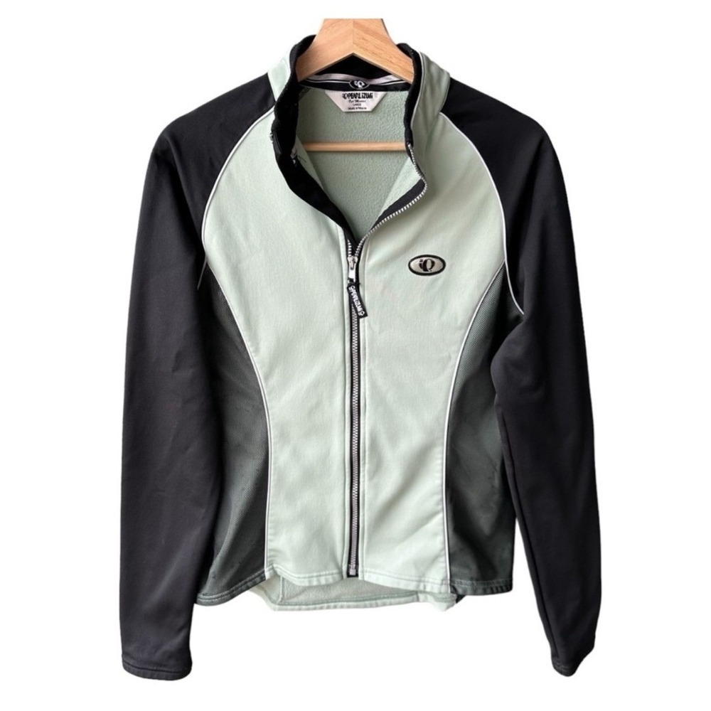 Pearl Izumi Cycling Jacket Sage Green Black Full Zip Fleece Activewear Sz Large